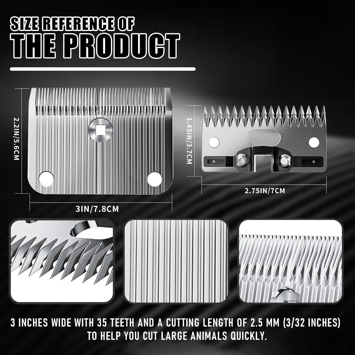 A medium A2/AC replacement blade compatible with Lister Star, Legend, Liberty, and Fusion animal clippers, made of stainless steel with a 3/32 inch cut length for horses, alpacas, cattle, and other livestock.