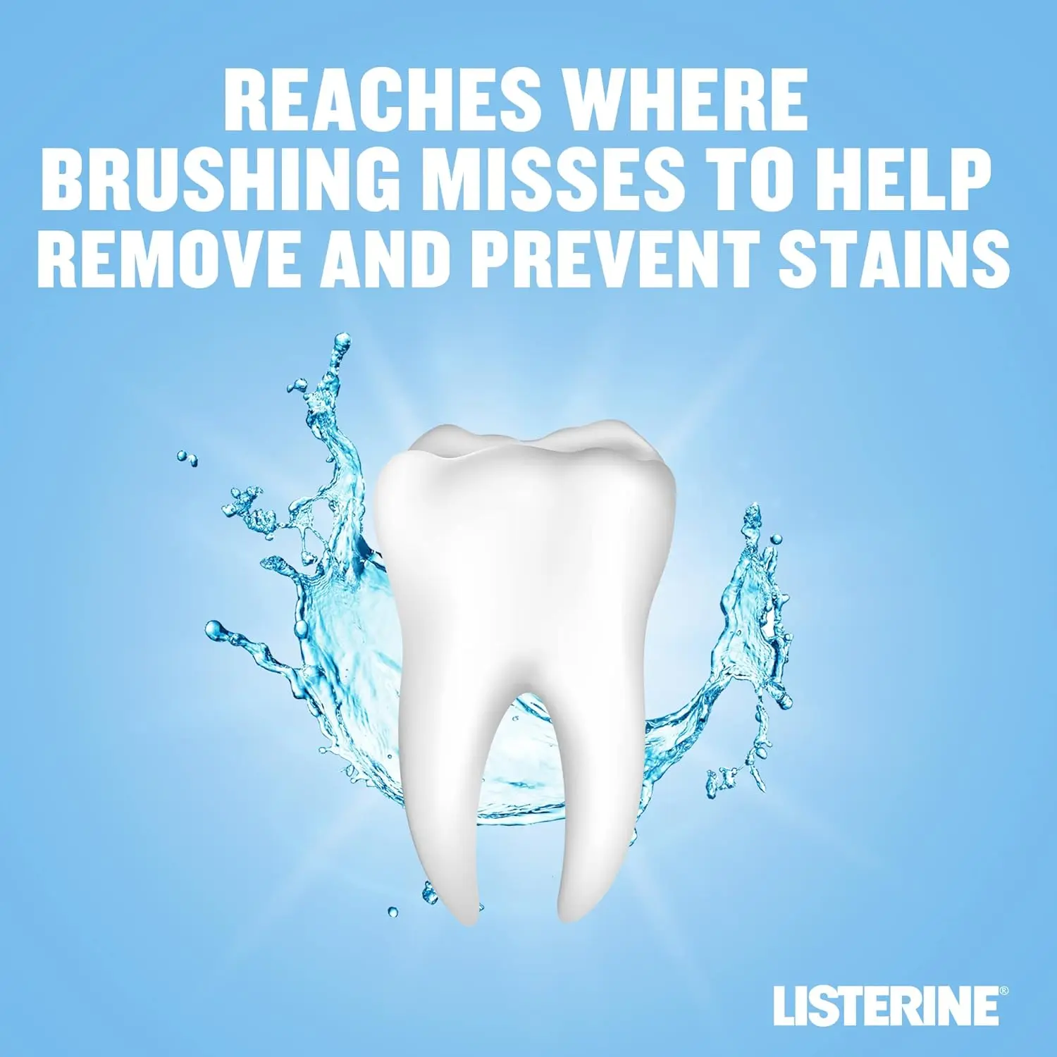 Listerine Advanced White mouthwash whitens teeth in one week, protects from new stains, strengthens enamel, and kills bad breath germs, all with a milder spearmint taste and recyclable bottle.