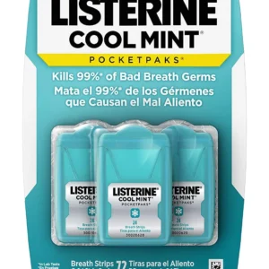 Six packs of Listerine Cool Mint Pocketpaks instantly dissolve on the tongue to kill 99.9% of odor-causing bacteria, are sugar and alcohol-free, and come in hygienic packaging.