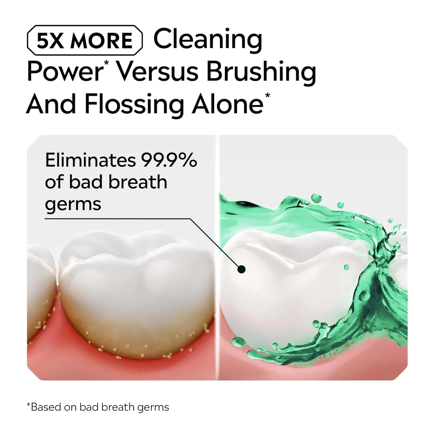 Two bottles of Listerine Freshburst antiseptic mouthwash, in spearmint flavor, that kills germs to fight bad breath, plaque, and gingivitis.