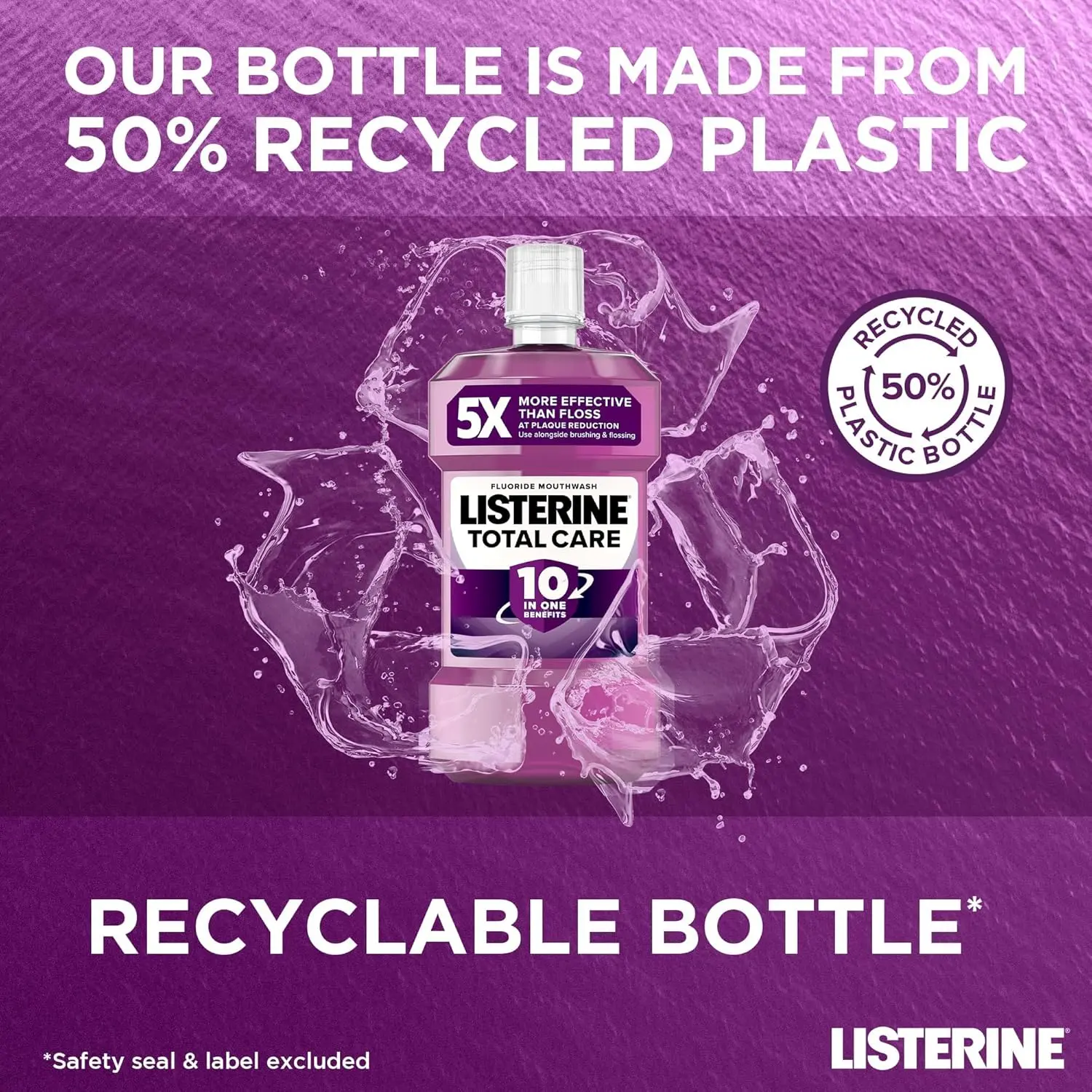 Listerine Total Care mouthwash provides 12-hour germ protection, freshens breath, strengthens teeth, protects gums, and reduces plaque.