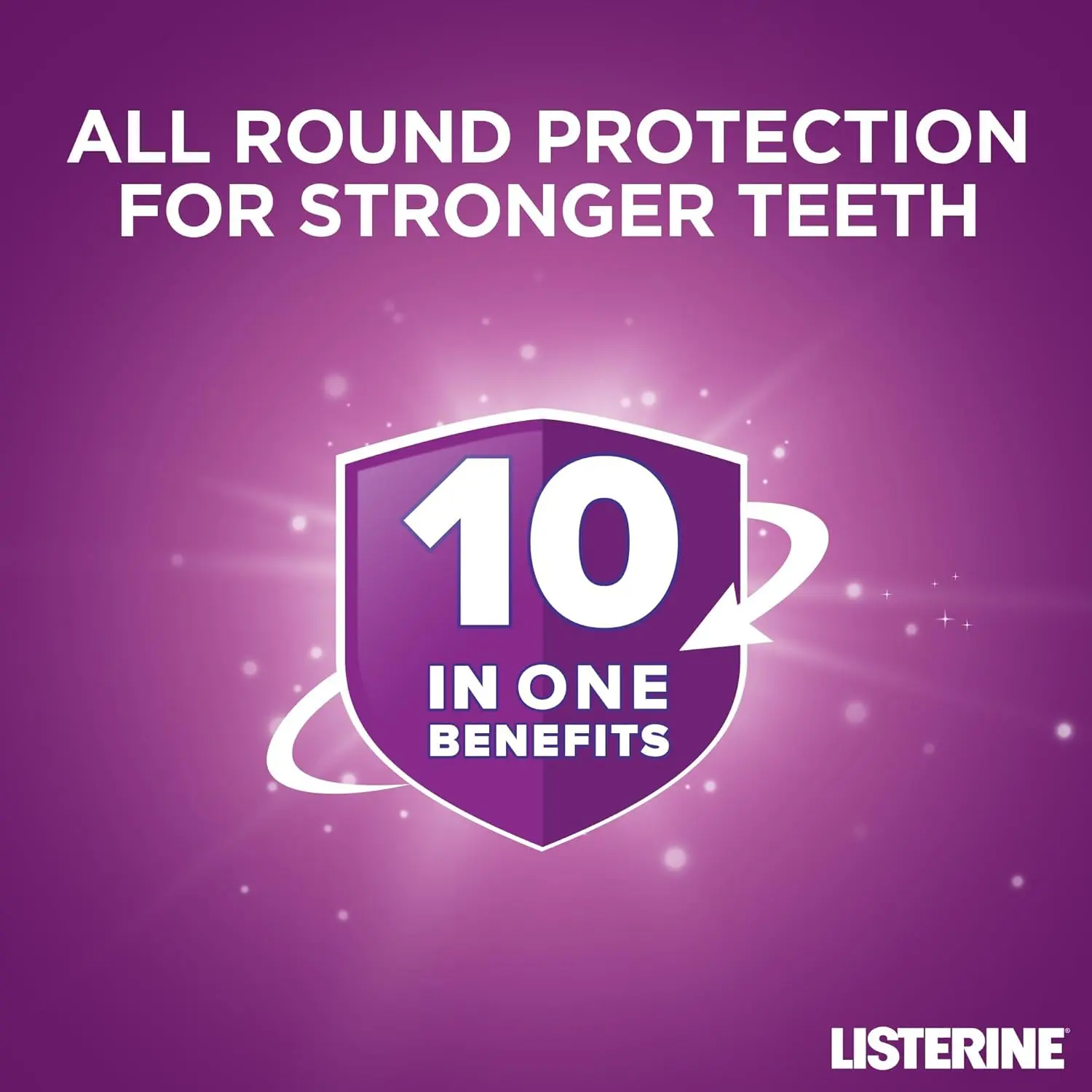 Listerine Total Care mouthwash provides 12-hour germ protection, freshens breath, strengthens teeth, protects gums, and reduces plaque.