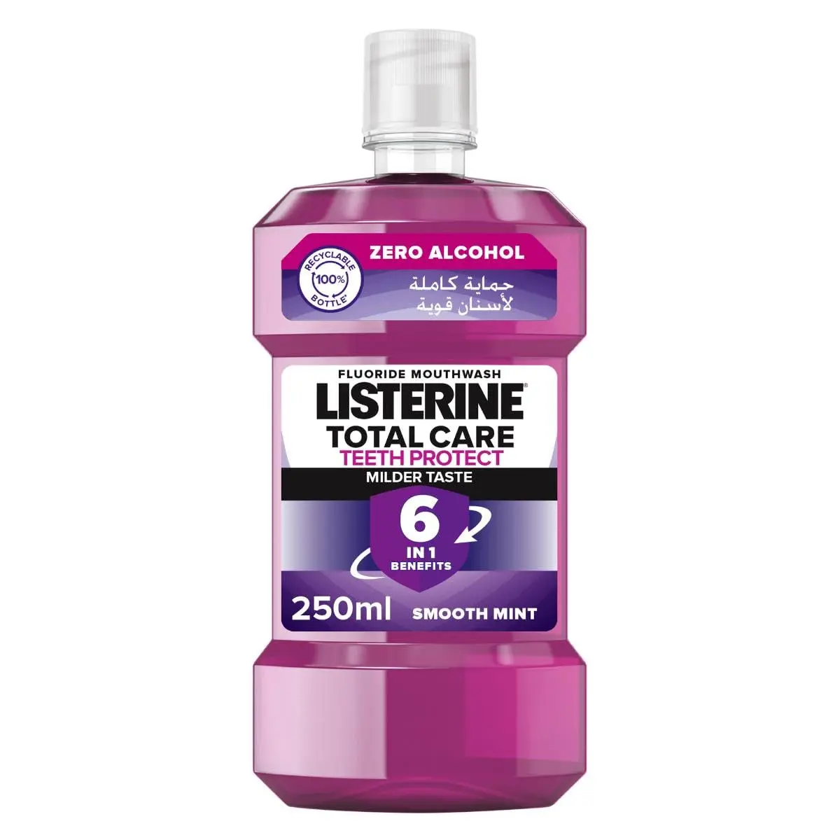 Listerine Total Care mouthwash provides 12-hour germ protection, freshens breath, strengthens teeth, protects gums, and reduces plaque.
