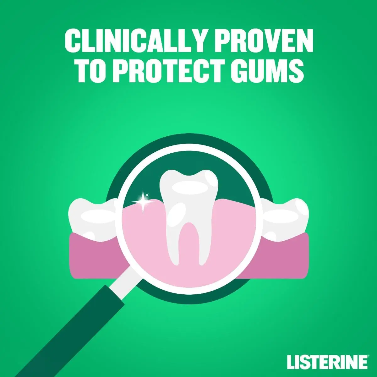 Listerine Total Care Gum Protect mouthwash with fresh mint flavor provides 12-hour germ protection, strengthens teeth, and helps prevent cavities and gum disease.