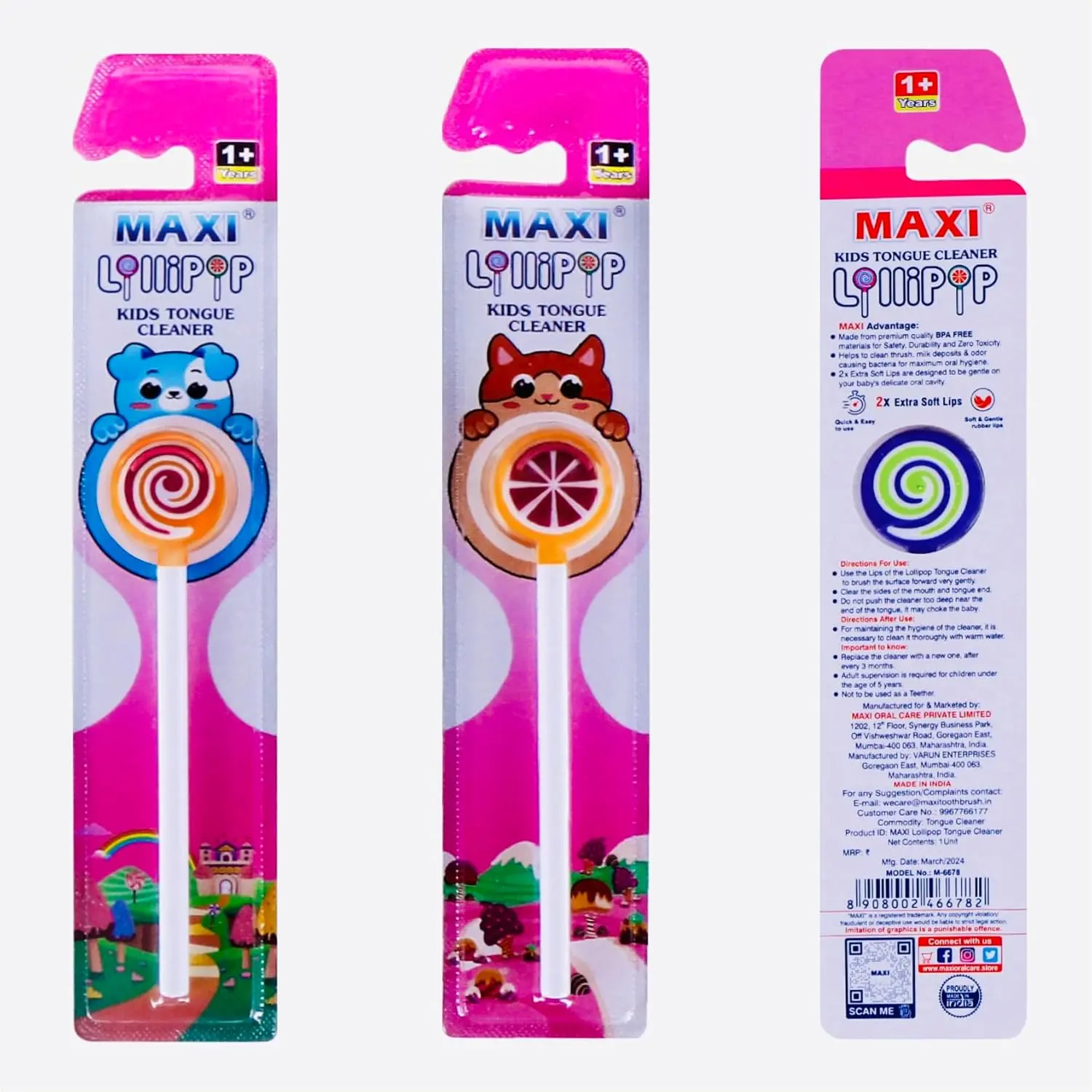 This 4-pack of MAXI Lollipop Tongue Cleaners features soft, gentle rubber lips to easily and gently clean a child's tongue, maintaining oral hygiene for babies and toddlers aged 6+ months.