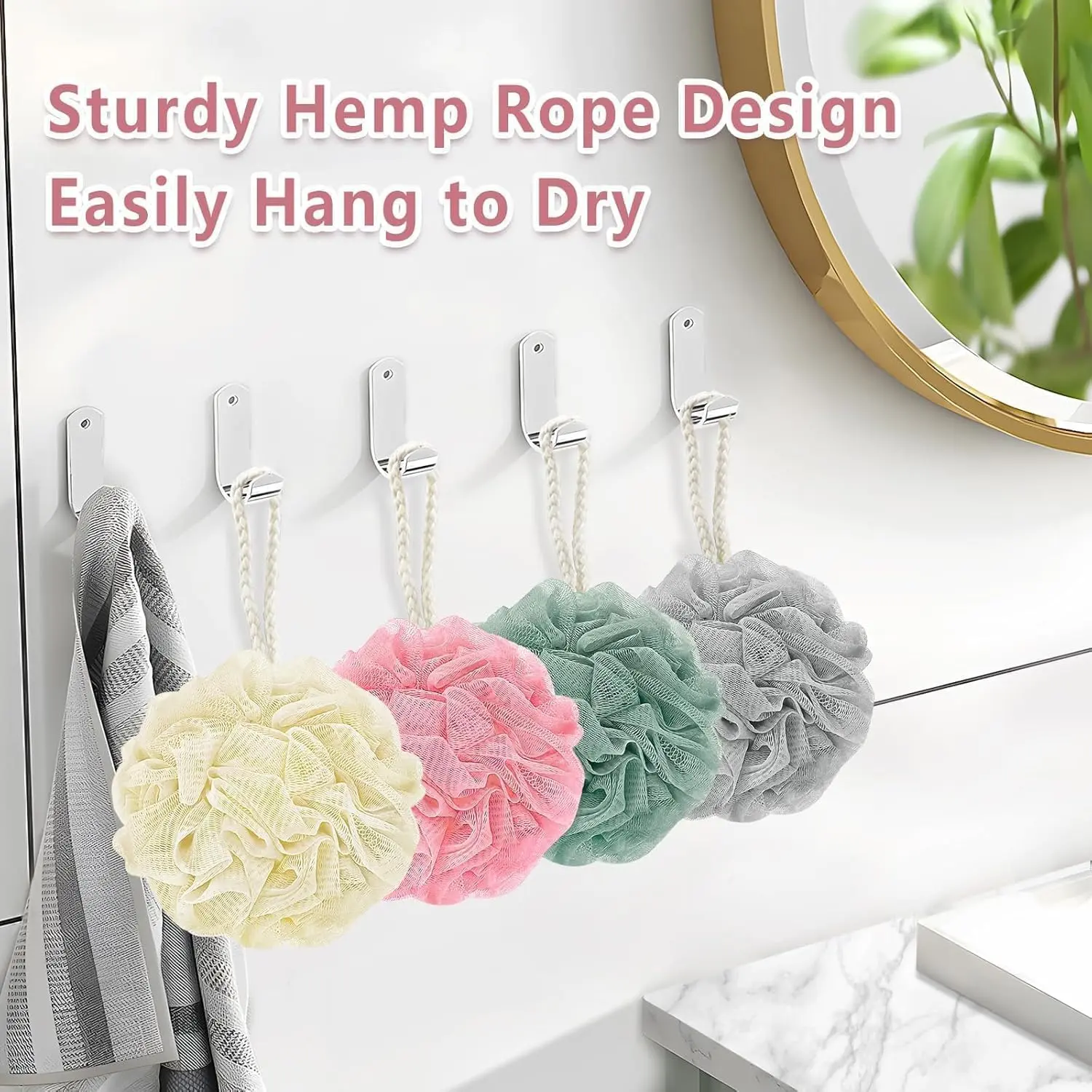 This image displays a vibrant 3-pack of MOMENT loofah bath sponges designed to gently exfoliate and cleanse skin leaving it smooth, silky, and refreshed.