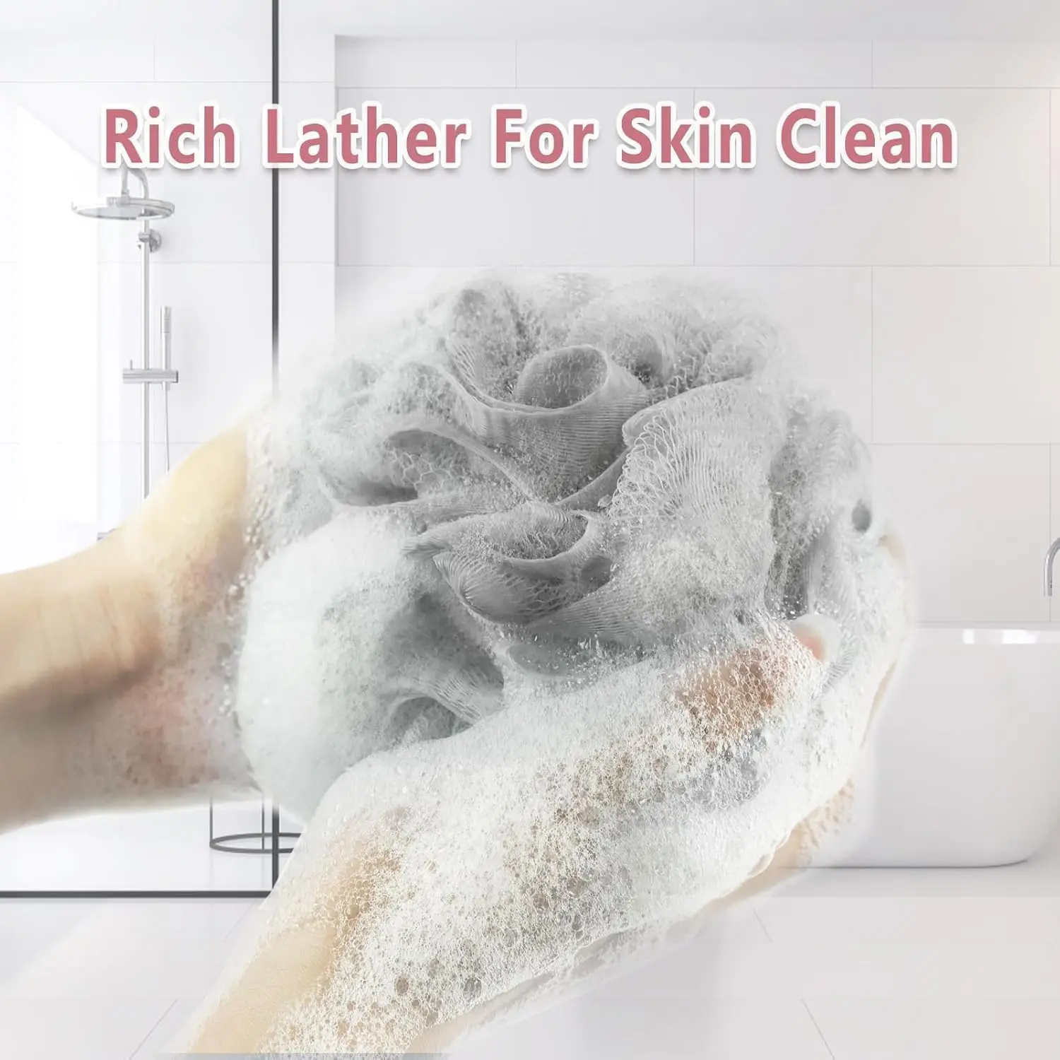 This image displays a vibrant 3-pack of MOMENT loofah bath sponges designed to gently exfoliate and cleanse skin leaving it smooth, silky, and refreshed.