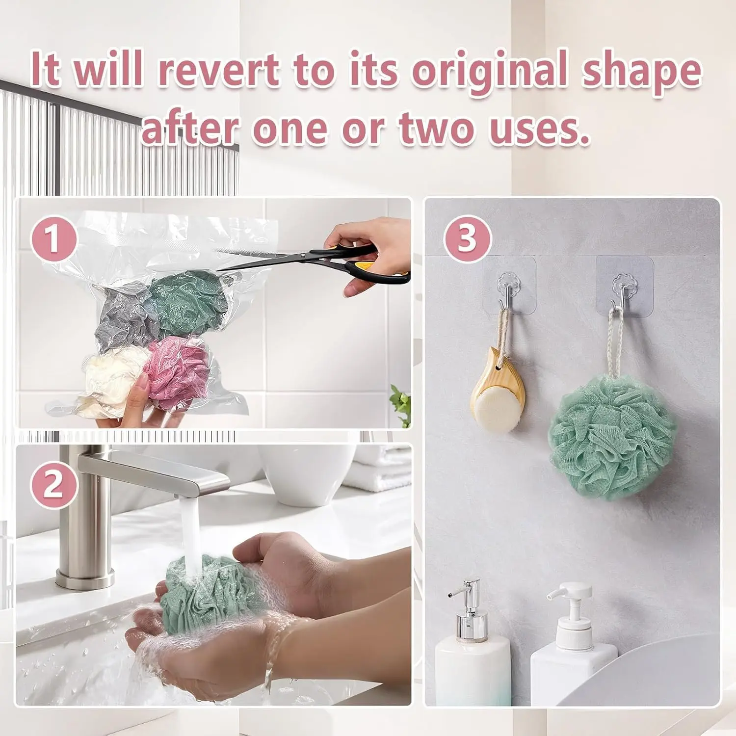 This four pack of colorful loofah bath sponges are soft mesh shower puffs perfect for exfoliating and cleansing skin for both men and women.