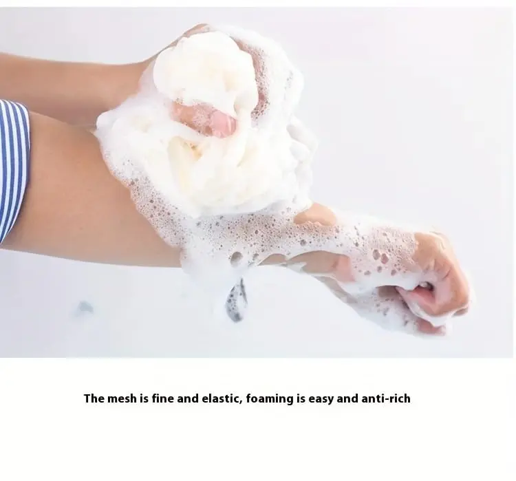 This image displays a four-pack of colorful luffa sponges, perfect for exfoliating in the shower or bath.