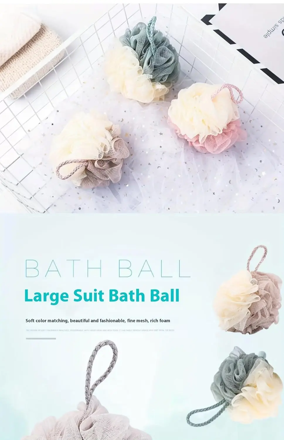 This image displays a four-pack of colorful luffa sponges, perfect for exfoliating in the shower or bath.