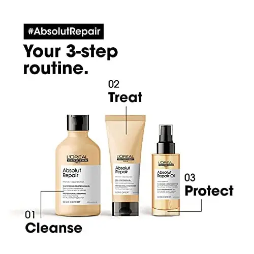 L'Oreal Absolut Repair shampoo and conditioner set for damaged hair.