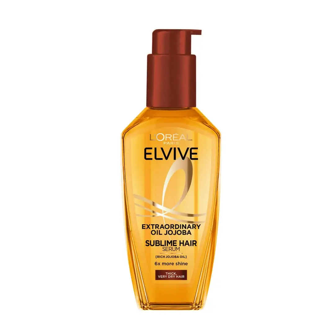 L'Oréal Paris Elvive Extraordinary Oil hair serum nourishes dry hair, adds shine, and can be used as a pre-shampoo treatment or after styling for beautiful hair.