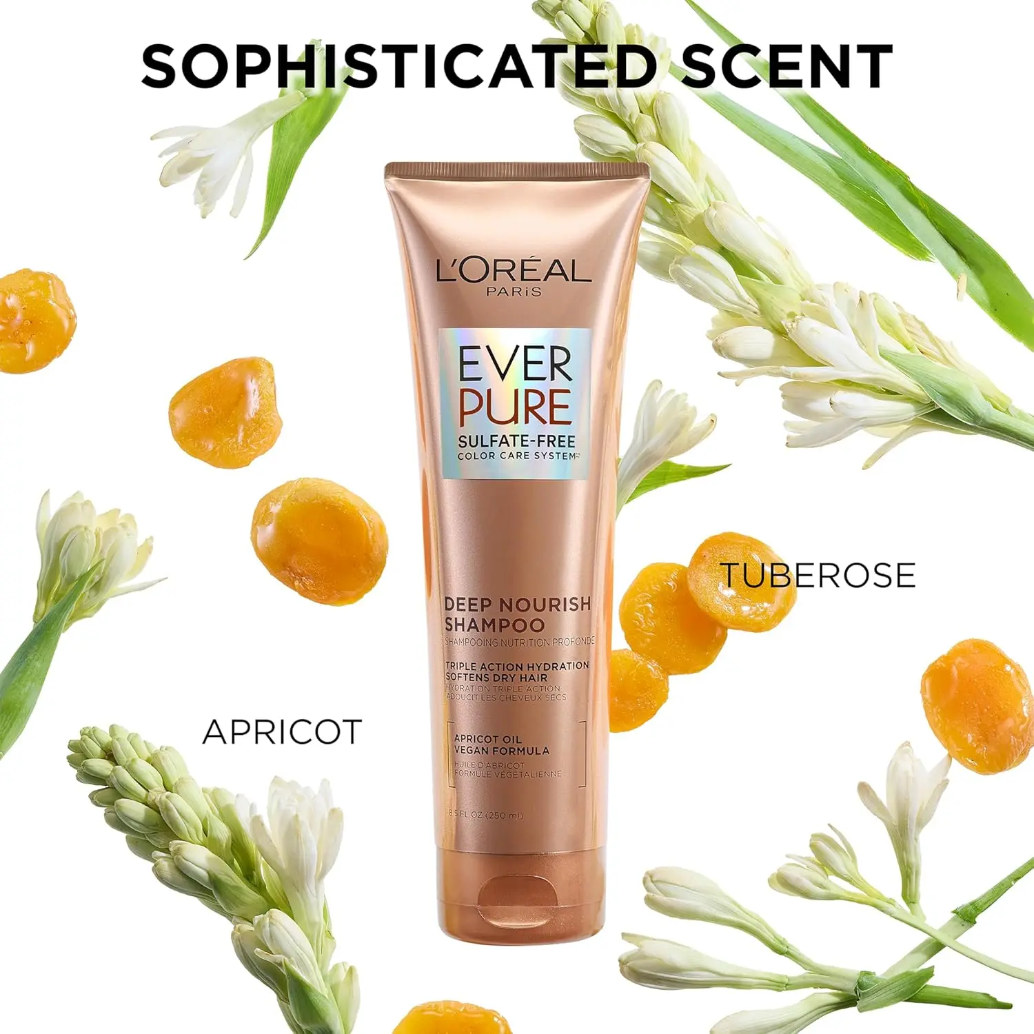 L'Oreal Paris EverCreme sulfate free shampoo and conditioner with apricot oil deeply nourishes and hydrates dry, brittle, or color-treated hair.