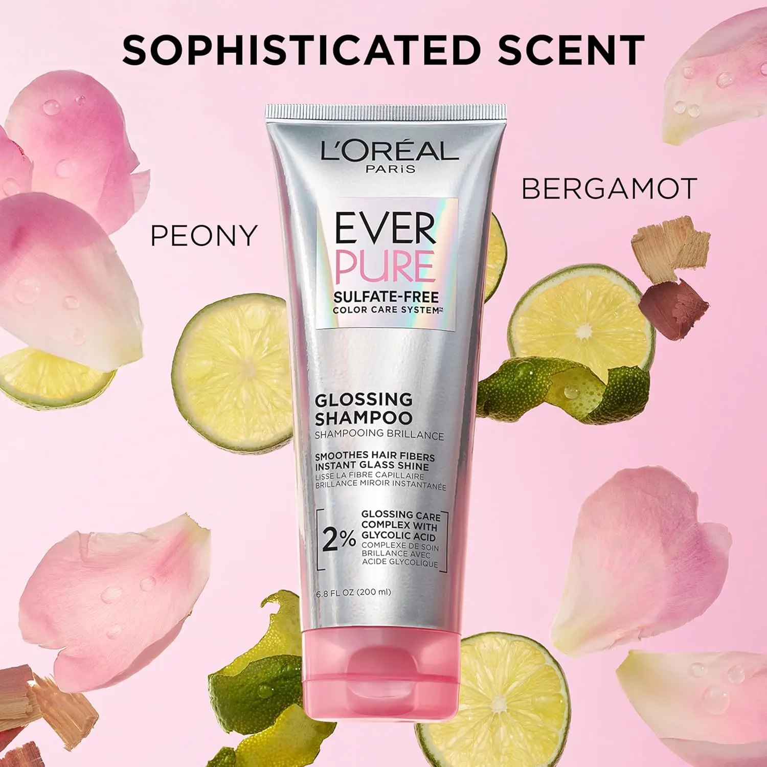 L'Oreal Paris EverPure Glossing shampoo and conditioner set with glycolic acid for color-treated hair, delivering lasting shine and smoothness.