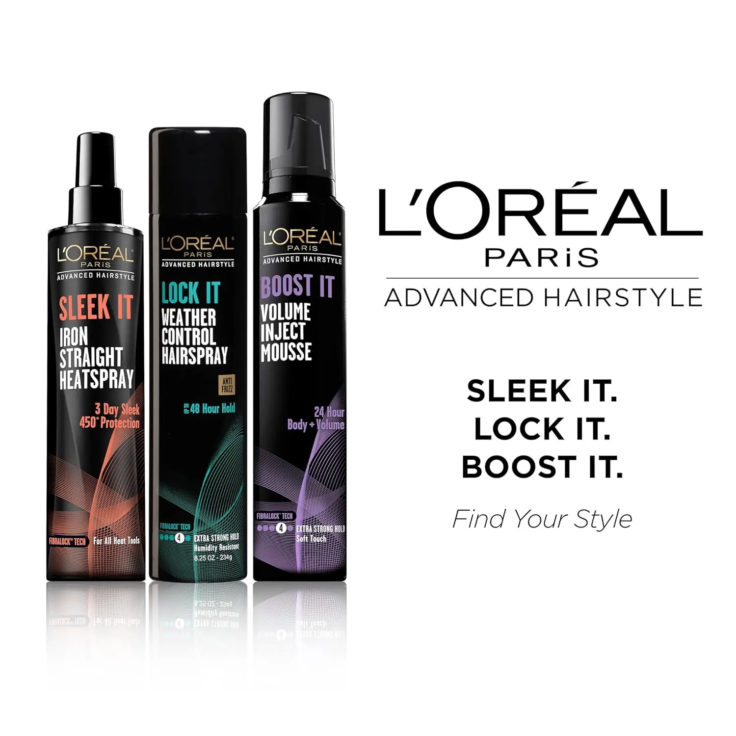 L'Oréal Paris Sleek It Iron Straight Heat Spray protects hair up to 450 degrees while calming frizz and adding shine for long-lasting sleek styles.