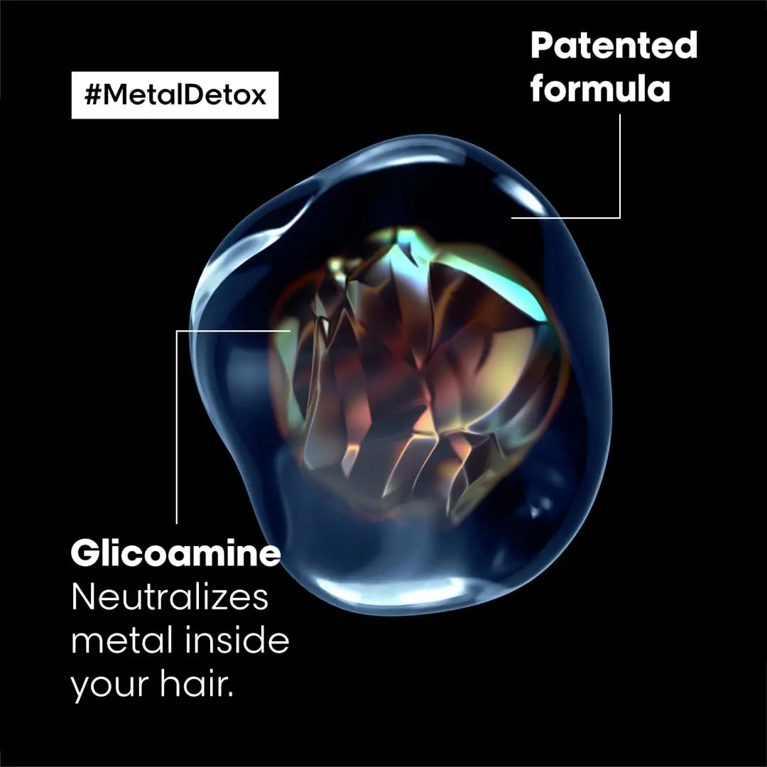 L'Oréal Professionnel Metal Detox set with shampoo and mask protects hair from deposits, maintains color vibrancy, and leaves hair nourished and shiny after color or lightening services.