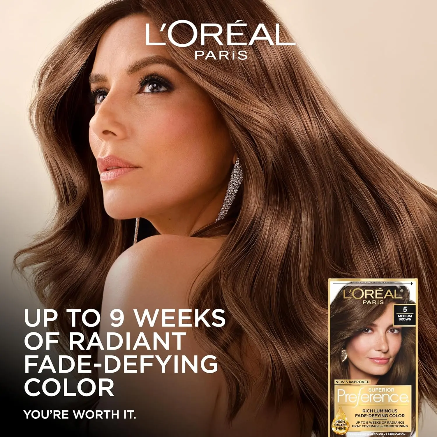 L'Oréal Paris Superior Preference 6A Light Ash Brown permanent hair color provides fade-defying color, gray coverage, and lasting shine for up to 9 weeks, with a no-drip gel formula and shine-protecting conditioner.
