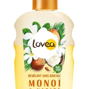 Lovea Monoi and Shea detangling spray, a vegan and silicone-free solution made in France, effectively detangles dry and damaged hair while leaving it soft and bright.