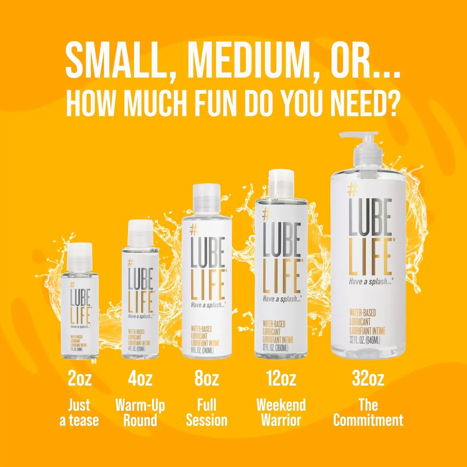 Bottle of Lube Life water-based personal lubricant for men, women and couples, compatible with most toy materials and condoms.