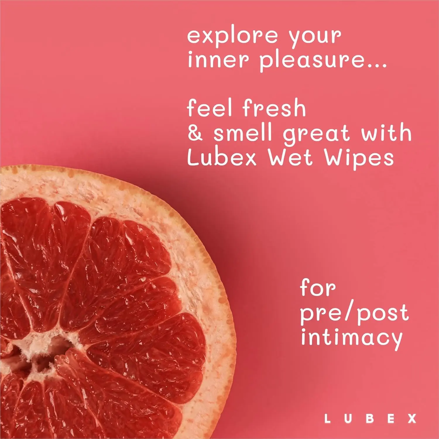 Individually wrapped Lubex feminine cleansing wipes made with Aloe Vera, Tea Tree & Vitamin E for pre and post intimacy cleaning, period, travel, UTI prevention, and post-workout freshness.