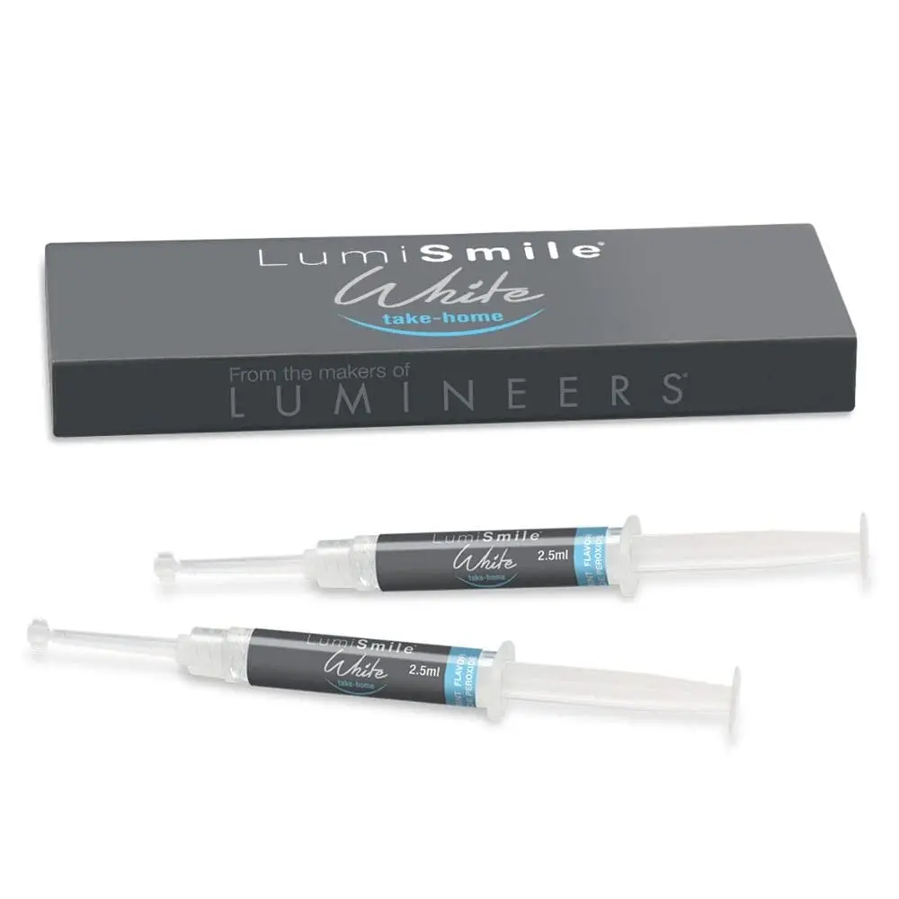 Two syringes of LumiSmile White 16% carbamide peroxide take-home teeth whitening treatment for a brighter, whiter smile with minimal sensitivity.