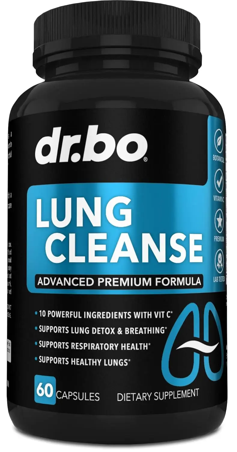 Lung cleanse supplement with herbal detox to support respiratory health, clear mucus, and aid easy breathing for smokers.