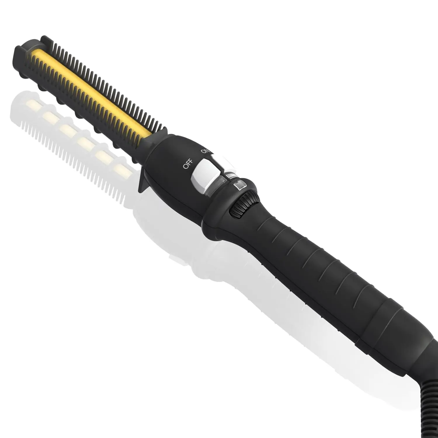 Lura professional hot comb straightens hair roots and edges, featuring adjustable temperature and anti-scald shield for safe and effective styling on thick, Black hair.