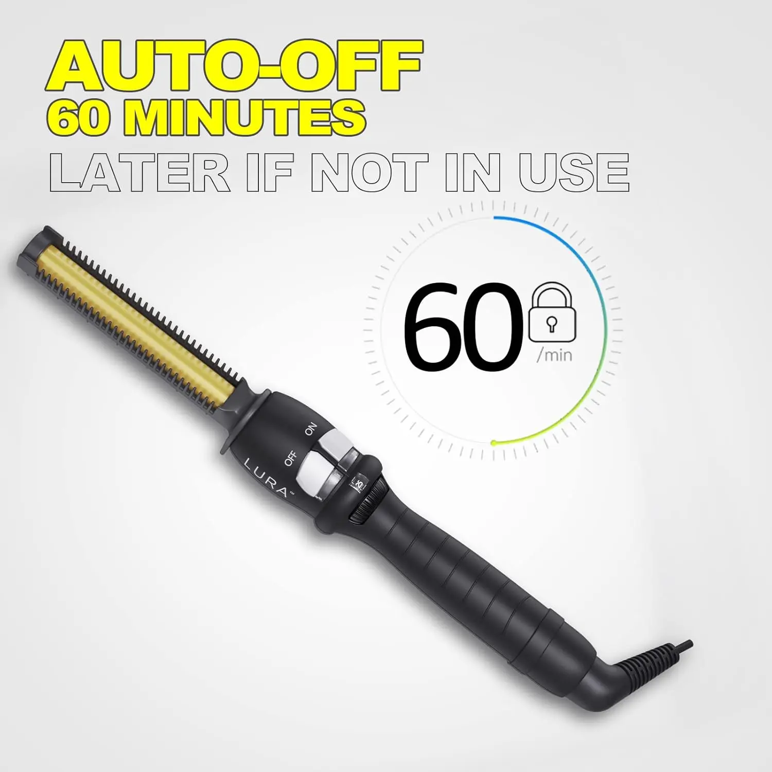 Lura professional hot comb straightens hair roots and edges, featuring adjustable temperature and anti-scald shield for safe and effective styling on thick, Black hair.