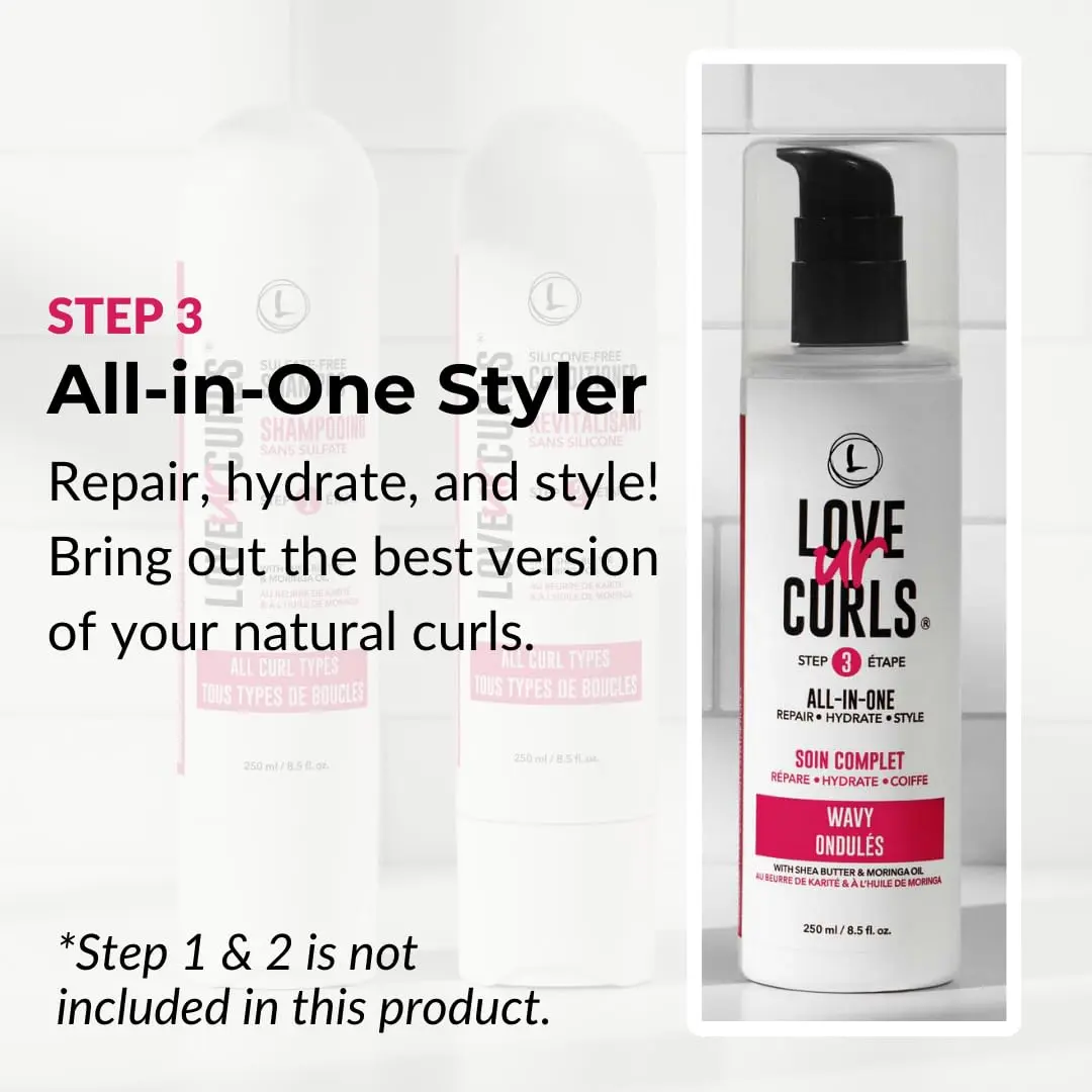 The LUS Brands All-in-One styler enhances natural wavy hair textures by providing moisture, definition, and shine without any sticky or crunchy residue.
