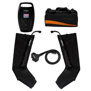 This lymphedema leg compression recovery system provides air compression to reduce swelling and pain while improving circulation.