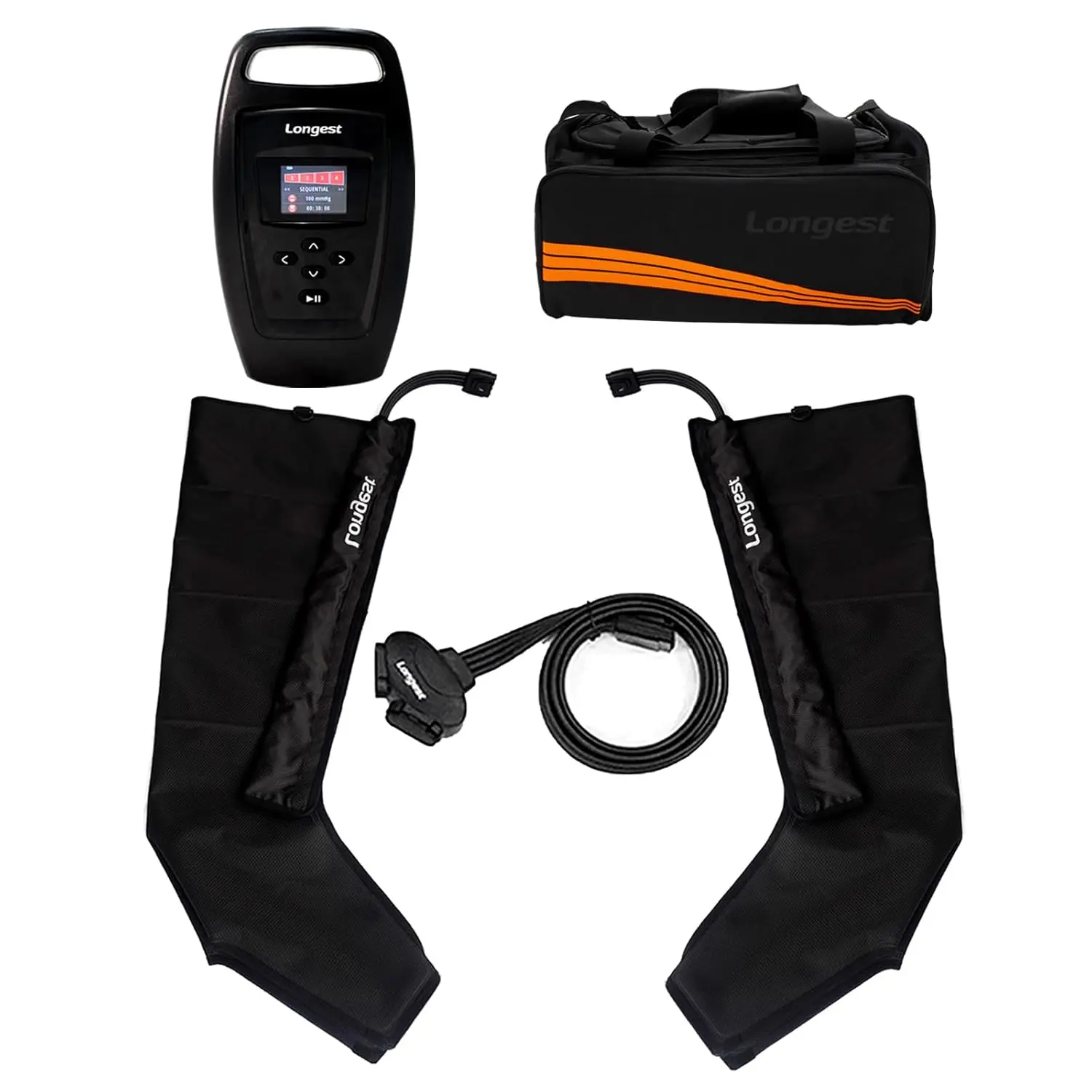 This lymphedema leg compression recovery system provides air compression to reduce swelling and pain while improving circulation.