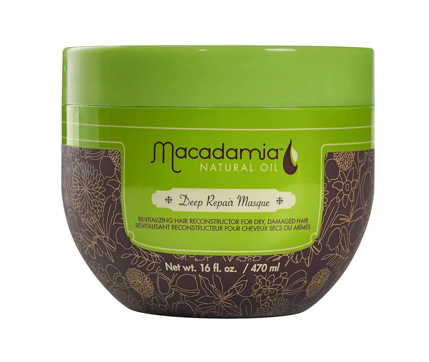 A hydrating macadamia oil deep repair hair mask reconstructs and rebuilds hair, providing deep hydration and improved shine and elasticity while eliminating frizz.