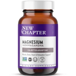 New Chapter Magnesium and Ashwagandha supplement promotes muscle recovery, heart and bone health, calm and relaxation with 2.5x better absorption than leading brands.