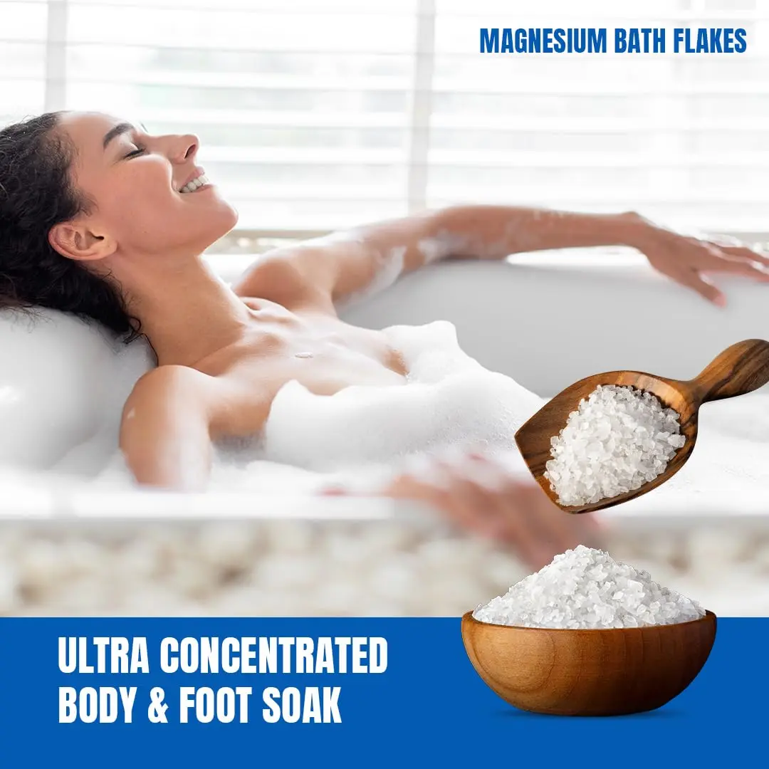 Relax and relieve muscle tension with these organic magnesium flakes in a warm bath soak.