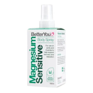 Better You Magnesium Oil Sensitive Spray delivers 100mg of absorbable magnesium per 10 sprays for bone and skin health, and is gentle enough for sensitive skin and pregnancy.