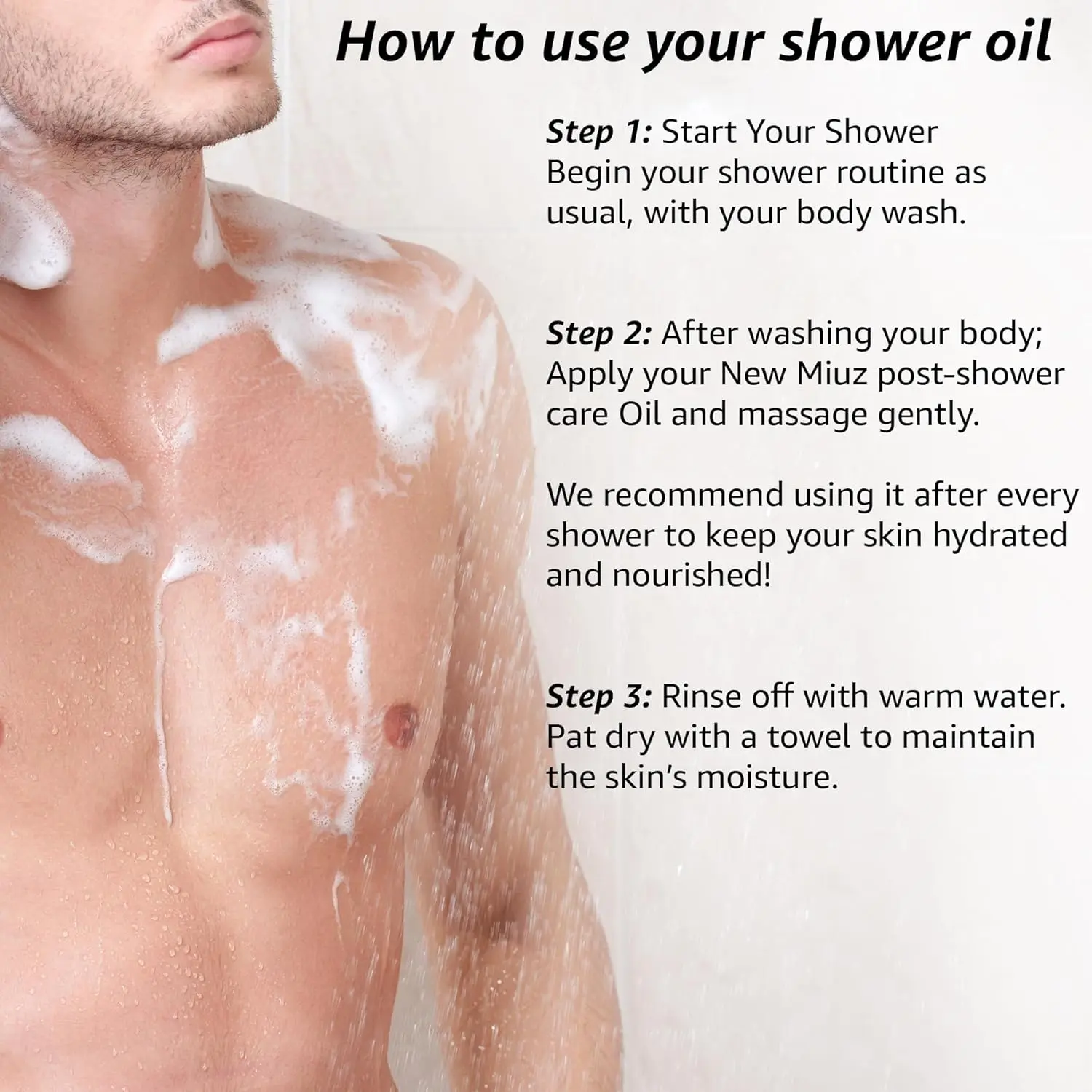 This luxurious magnesium shower oil with shea butter, honey, and vanilla deeply moisturizes dry skin and relaxes muscles for a spa-like experience.