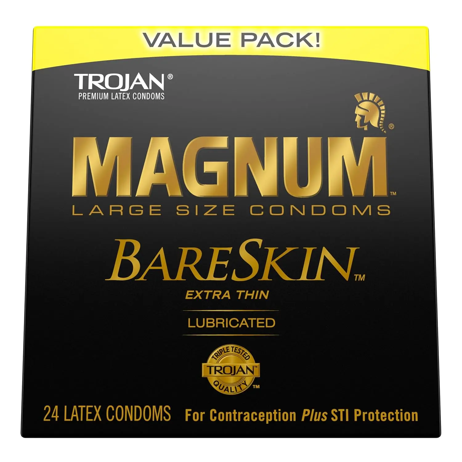 A 24-count value pack of TROJAN Magnum BareSkin large size condoms, America's number one condom, offering a comfortable and smooth lubricated experience for men.