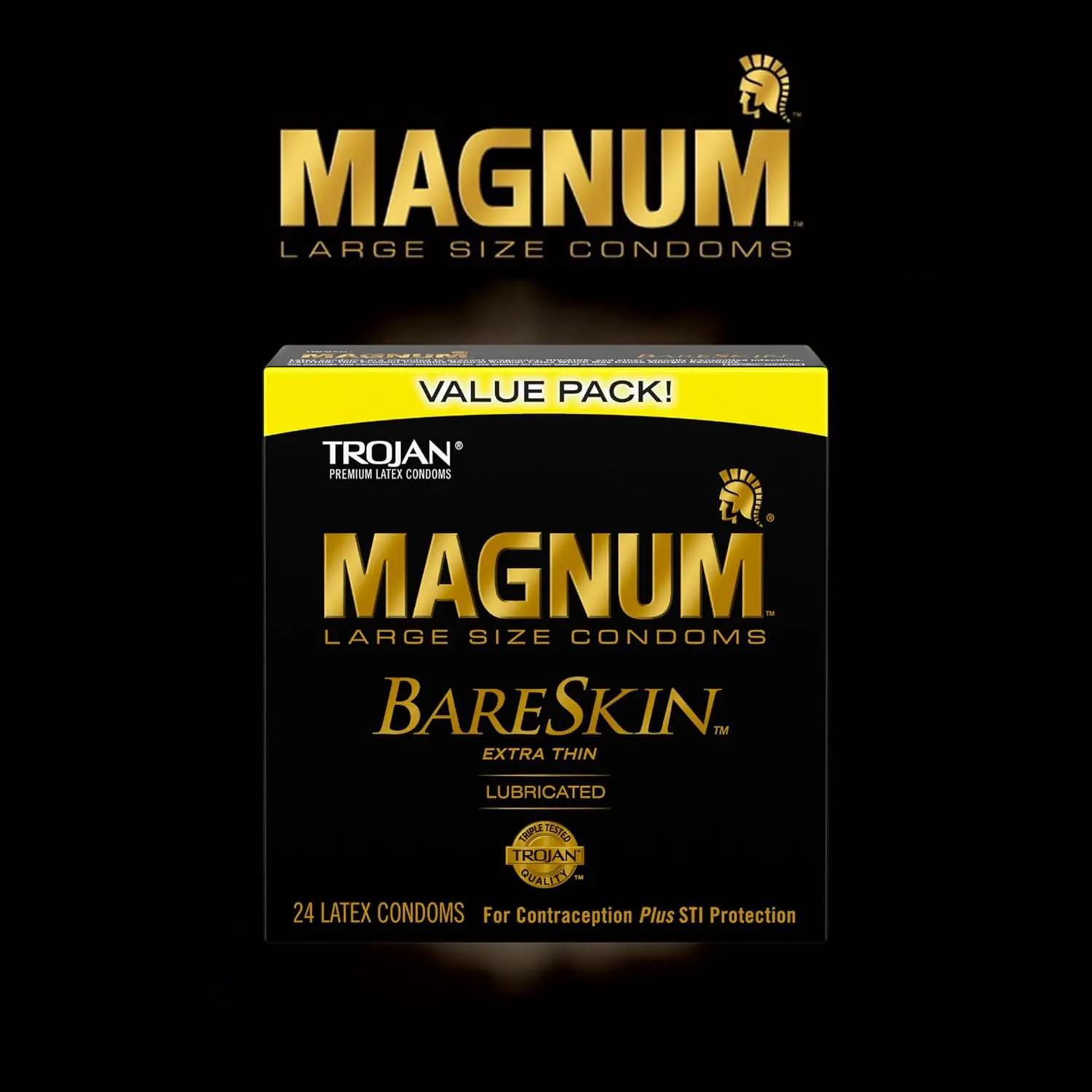 A 24-count value pack of TROJAN Magnum BareSkin large size condoms, America's number one condom, offering a comfortable and smooth lubricated experience for men.