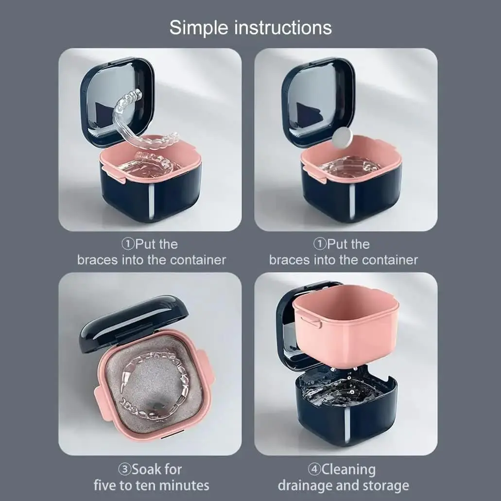 Blue MAKINGTEC solid retainer case with a hinged lid for storing and cleaning orthodontic dental retainers.