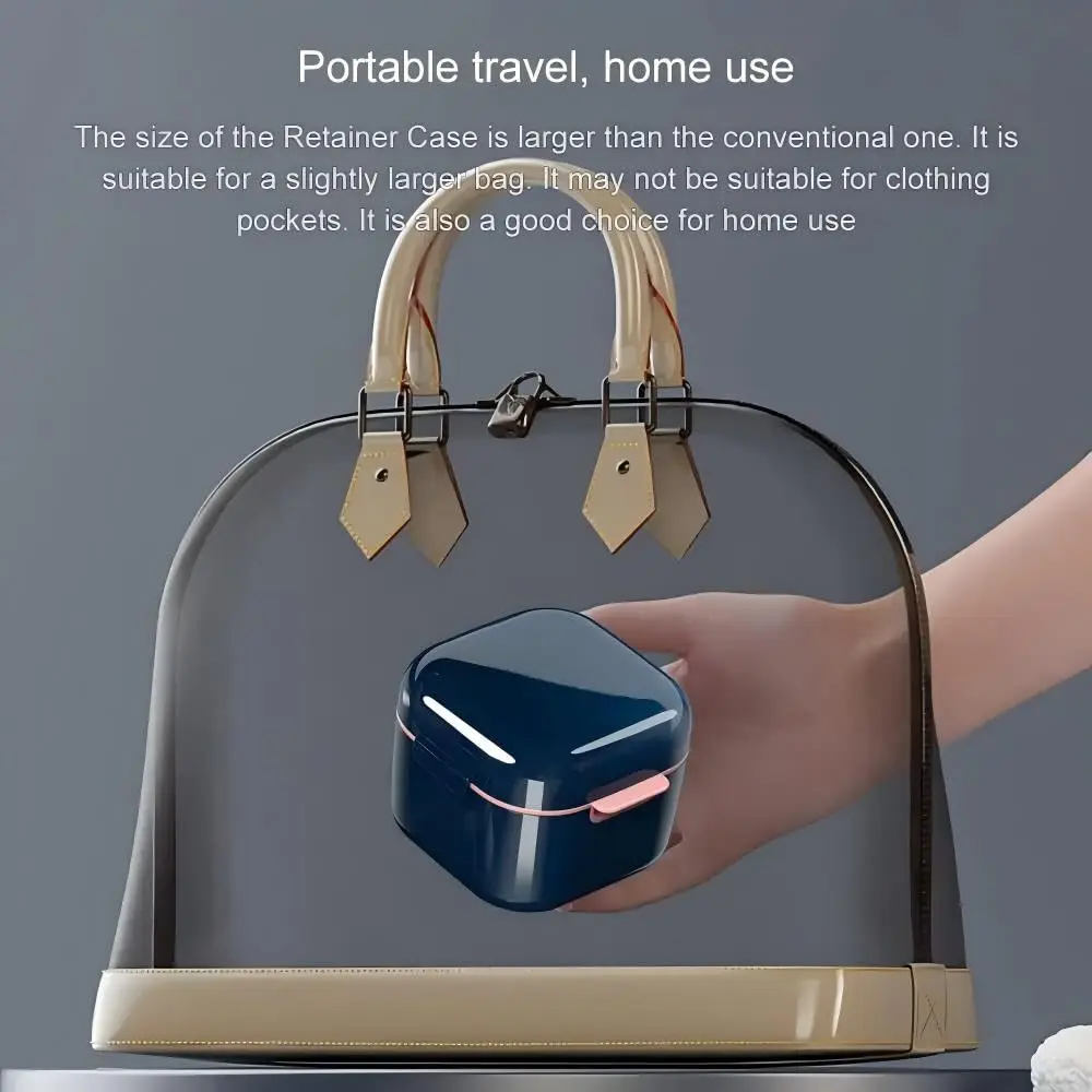 Blue MAKINGTEC solid retainer case with a hinged lid for storing and cleaning orthodontic dental retainers.