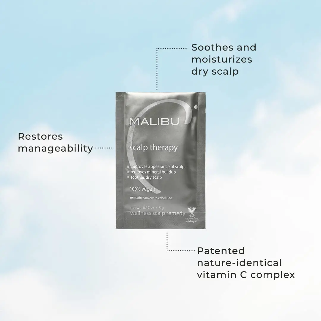 Malibu C Scalp Therapy is a vegan scalp scrub with Vitamin C that gently exfoliates, moisturizes, and soothes dry scalp while improving manageability and blood flow for a healthier scalp.