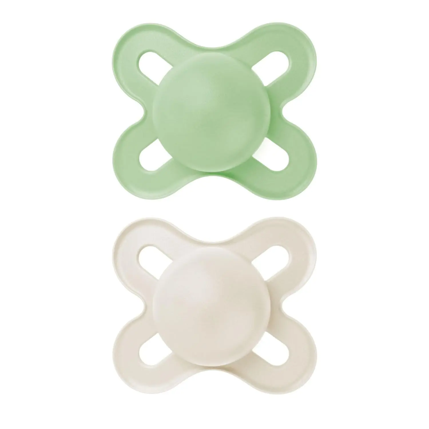 Two BPA-free MAM Start silicone pacifiers for newborns 0-3 months with a self-sterilizing case for easy cleaning and travel.
