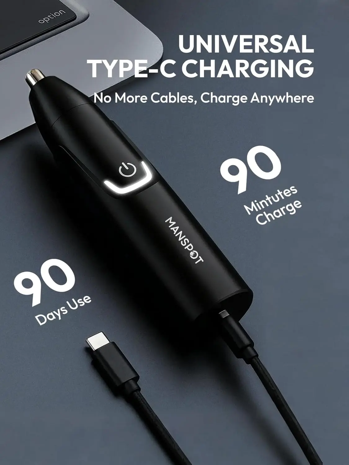 The MANSPOT nose and ear hair trimmer efficiently and comfortably removes unwanted hair with its dual-edge blades and powerful 8000-RPM motor, offering a painless and rechargeable grooming solution for men.