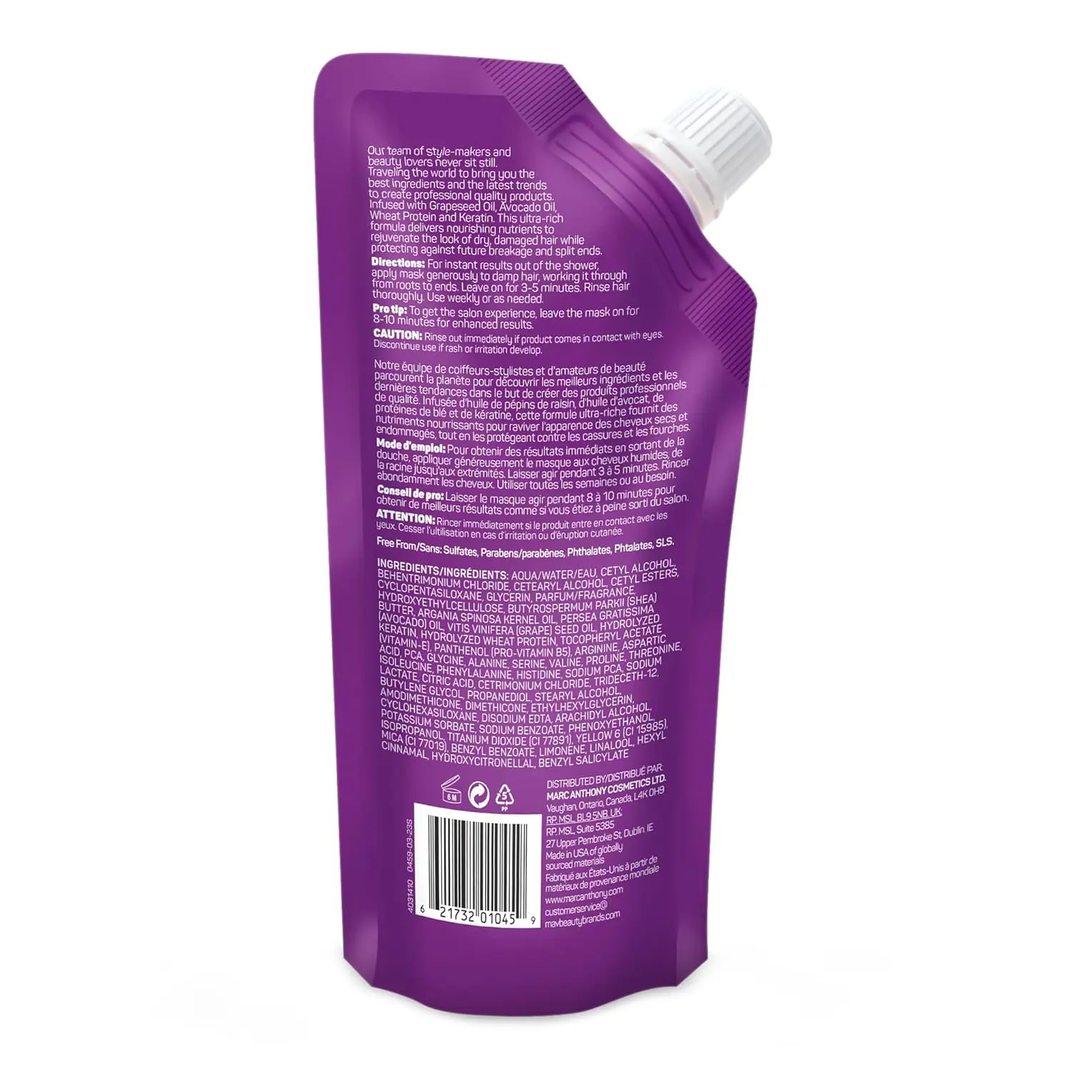 Marc Anthony Instant Miracle Damage Rescue hair mask is paraben, sulphate, and phthalate free, and helps repair damaged hair.