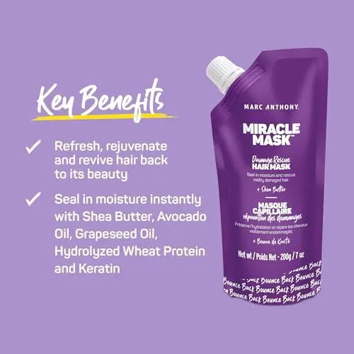 Marc Anthony Instant Miracle Damage Rescue hair mask is paraben, sulphate, and phthalate free, and helps repair damaged hair.