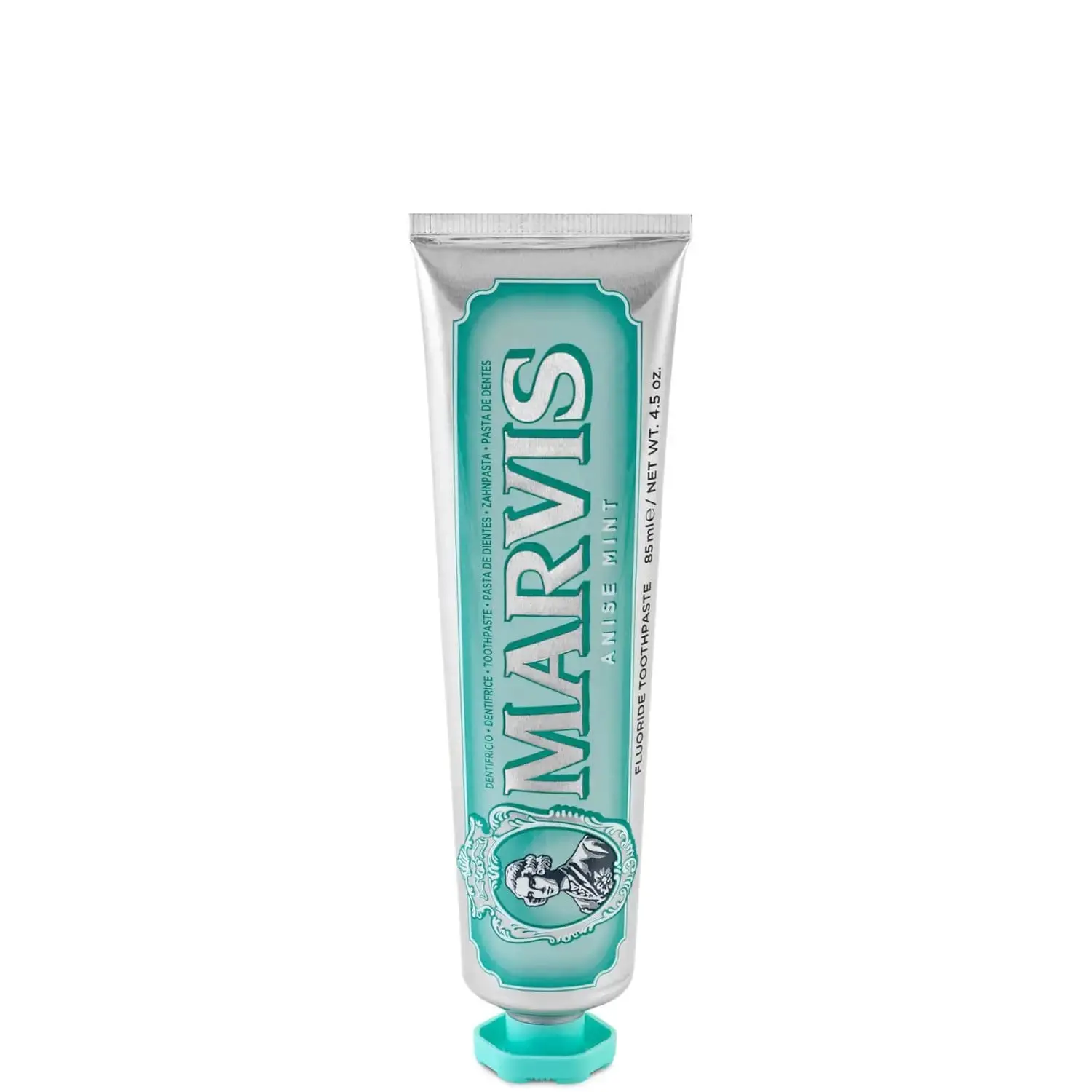 A tube of Marvis Anise Mint Toothpaste, offering a refreshing and unique flavor for a cleaner, brighter smile.