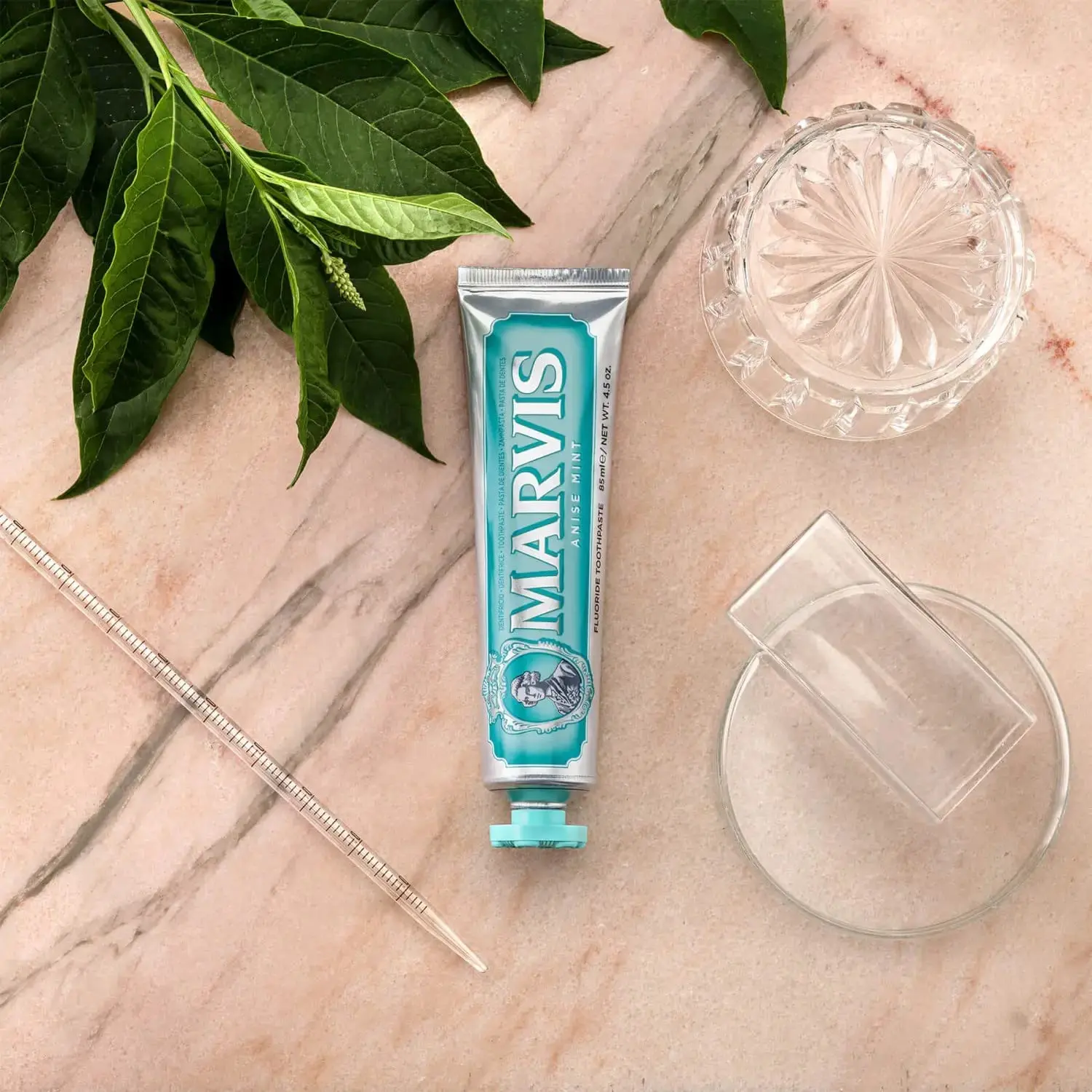 A tube of Marvis Anise Mint Toothpaste, offering a refreshing and unique flavor for a cleaner, brighter smile.