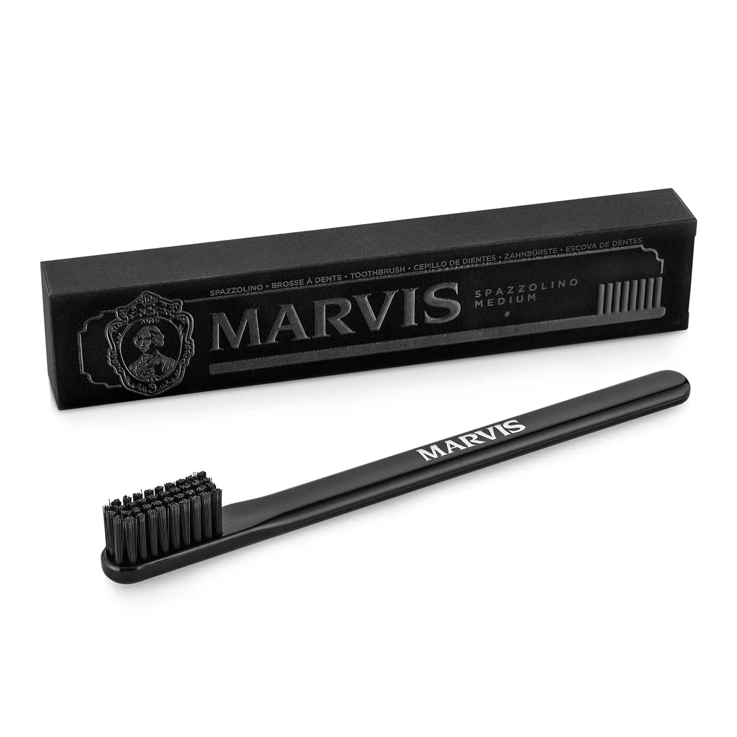 Close-up of a soft bristle Marvis toothbrush, designed for gentle and effective teeth cleaning.