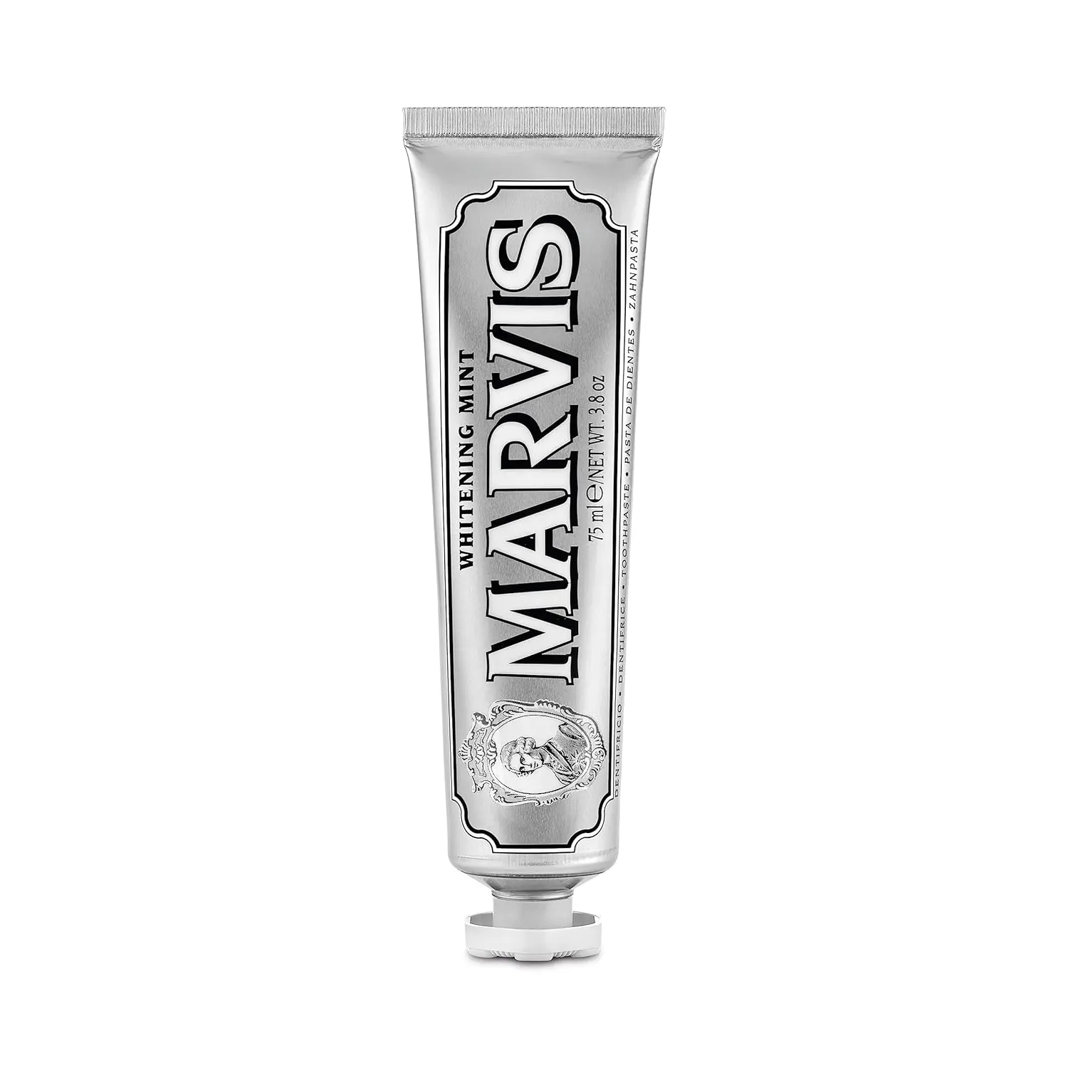 A 75ml tube of Marvis Whitening Mint toothpaste for removing plaque, tartar and a refreshing taste.
