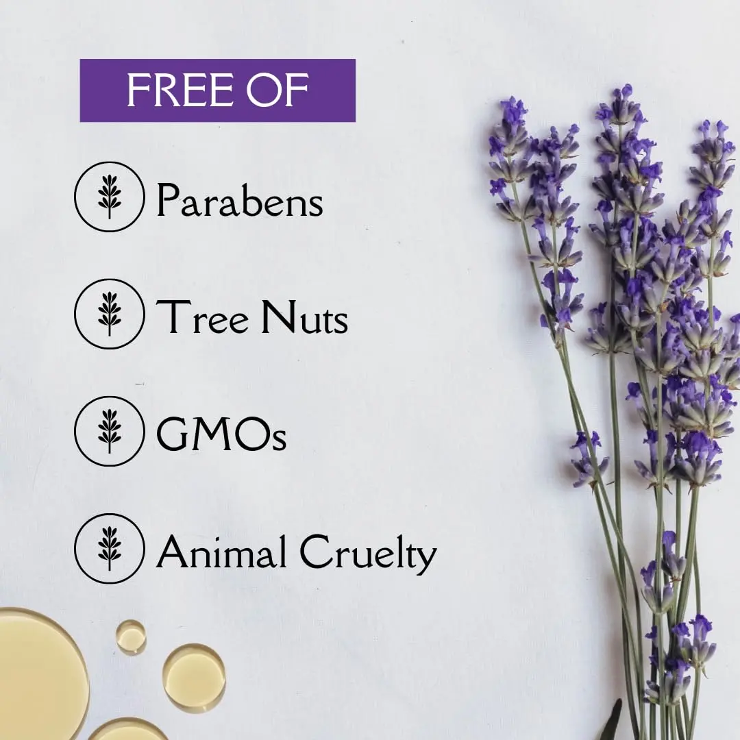 Bottle of Aloe Cadabra massage oil with lavender essential oil and natural ingredients for daily skin hydration and a healthy glow.